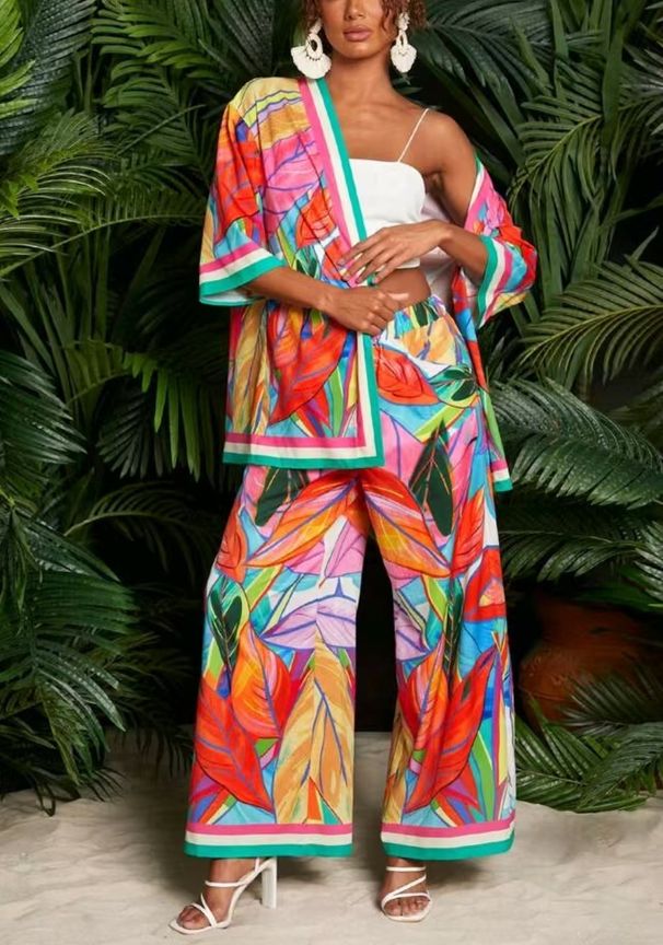 Women's Clothing Summer Hot Selling Hot Selling Printed Cardigan Trousers Fashionable Casual Suit_ecoleips.com