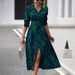 In Stock European And American Cross-Border Full-Print Button Long Sleeve Waist-Cinching A-Line Dress Independent_ecoleips.com