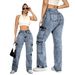 Women's Cargo Jeans High Waist Flap Pockets Oversized Fit Stretch Denim Pants - Streetwear Jogger Pants For Plus Size_ecoleips.com