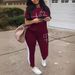 Women's Casual Sports Two Piece Set Short Sleeved Crew Neck Top Elastic Waist Pants Side Color Blocked Pocket_ecoleips.com