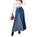 Summer New Women's Large Skirt Patchwork Denim A-Line Long Skirt With Frayed Edges Style Clothing_ecoleips.com