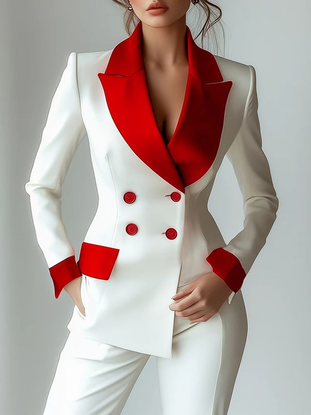 "Women's Streetwear Blazer With Peplum Sleeves & Contrast Pockets - Double-Breasted Polyester Jacket (S-XXL, 2 Colors)"_ecoleips.com