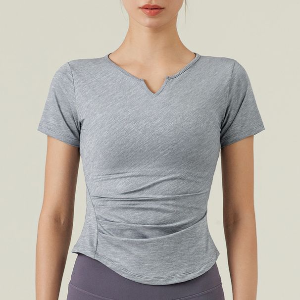 Women's Clothing V Neck Pleated Slim Yoga Short Sleeved Fitness Clothing Women's Tops Spring And Summer New Sports T Shirt_ecoleips.com