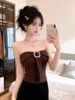 Sexy Bow-Tie Sleeveless Strapless With Chest Pads, 2026 Spring New Style, Slim-Fit One-Shoulder Top_ecoleips.com