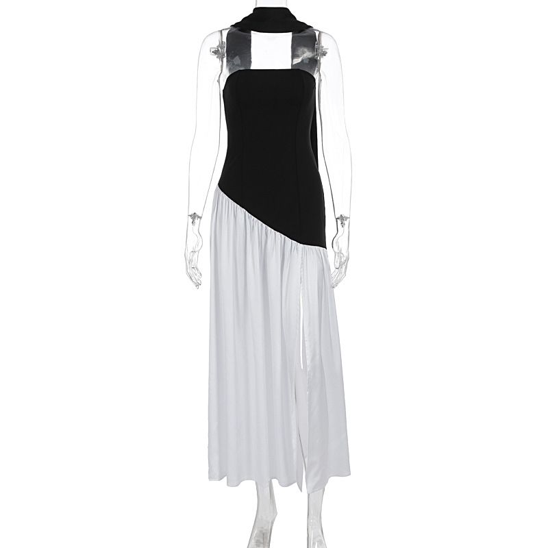 New Arrival Summer Women Dress Fashion Sexy Backless Strapless Patchwork Solid Color Split Evening Party Maxi Dress_ecoleips.com
