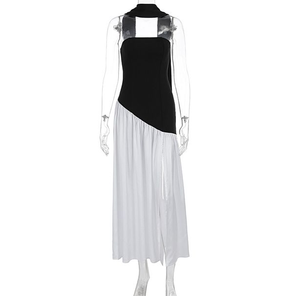 New Arrival Summer Women Dress Fashion Sexy Backless Strapless Patchwork Solid Color Split Evening Party Maxi Dress_ecoleips.com