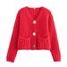 "Women's V-Neck Long Sleeve Cardigan With Pockets - Soft Polyester Knit Sweater For Fall & Winter, Casual Comfort Wear (Red, Navy, White, Blue, )_ecoleips.com