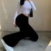 K European And American Style New Women's Pants Fashionable Solid Color Tight Fit High Waisted Slightly Flared Pants Elastic Bottom Casual Pants_ecoleips.com