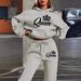 Women's Fashion Streetwear Hip Hop Hoodie Sweatshirt Set Letter Print Casual Warm Autumn Winter Outfit Sweatpants Included_ecoleips.com