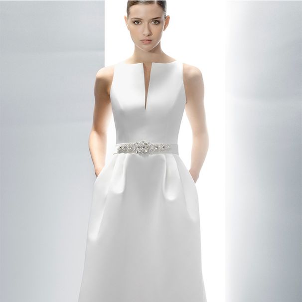 Women’s Clothing Wedding Dress New Simple Deep V One Shoulder Long Tail Slim Fishtail Satin Dress_ecoleips.com