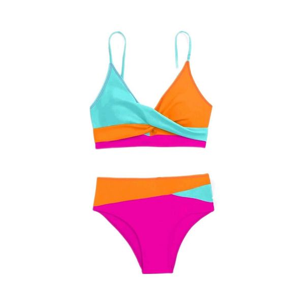 American Style Color Matched Bikini Split Swimsuit For Women Sexy Sleeveless Wire-Free Beachwear For Hot Spring_ecoleips.com