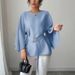Women's Elegant Bell Sleeve Blouse Solid Color Office Wear Top with Waist Tie for Evening Fashion Fall_ecoleips.com