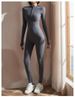 K Women's Fitted Gym Training Dance Zippered Long Sleeve Sensual Yoga Bodysuit_ecoleips.com