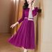European-Style Pleated Autumn Floral Plus-Size Elegant Fashionable Waist-Cinching Slimming Dress_ecoleips.com