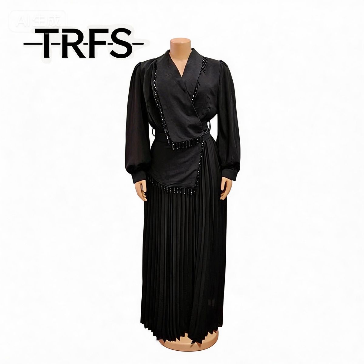 Asymmetrical Designer Dress with Fringe And Pleats Wrap Waist Ruffle Hem Cocktail Dress for Women in Black Red Blue Green (M-XXXL)_ecoleips.com