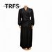 Asymmetrical Designer Dress with Fringe And Pleats Wrap Waist Ruffle Hem Cocktail Dress for Women in Black Red Blue Green (M-XXXL)_ecoleips.com