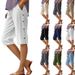 Women's High Waist Capri Pants Loose Fit Breathable Cotton Linen Blend Casual Trousers with Side Pockets And Seam Decoration_ecoleips.com