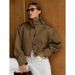 Design Pleated Lapel Jacket Shirt Women's Autumn Maillard Loose Long Sleeve Jacket Women's Clothing_ecoleips.com