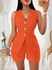 Voya Cross-Border 2025 New European And American Women's Fashion Comfortable Casual Linen Set Open Chest Tie Short_ecoleips.com