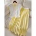 Women's Clothing Fashionable And Age Reducing Fashion White V Neck Short Sleeved Skirt Suit_ecoleips.com