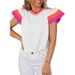 Women's Clothing Sweet Summer Knit Top, Color Block Short Sleeve Round Neck Casual Tee For Women_ecoleips.com