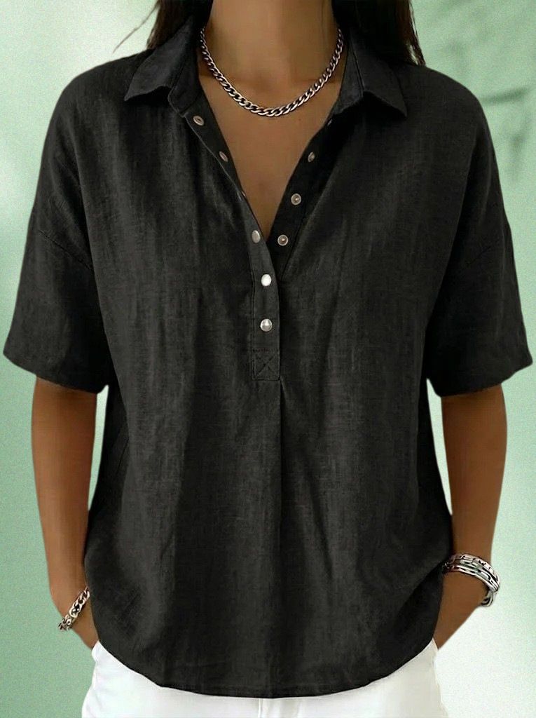 2026 Summer New Women's Clothing Loose And Comfortable Lapel Short Sleeve Solid Color Shirt White Shirt Women's Premium Sense_ecoleips.com