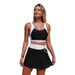 Women's Clothing Two Piece Swimsuit Color Block Design With Skirt And Pockets Bikini Set For Sexy Vacation Style_ecoleips.com