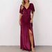 Women's Clothing Sexy Velvet Deep V Neck Slit Temperament Long Skirt_ecoleips.com