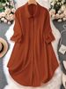 Women's Clothing Spring And Summer New Shirt Half Sleeve Loose Button Mid Length_ecoleips.com