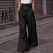 Women's High-Waisted PU Leather Pants Loose Fit Slim Leg Casual Flared Trousers With Pockets For Spring/Autumn_ecoleips.com