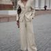 Women's Clothing New Fashion Solid Color Cotton And Linen Suit V Neck Loose Coat High Waist Wide Leg Pants Casual Two Piece Suit_ecoleips.com