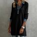 Women's Long Sleeved Collared Button Down Dress Denim Patchwork_ecoleips.com