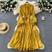 Elegant Dress Female Design Single Breasted Loose Waist Straps Slim Temperament Knee Length Skirt_ecoleips.com