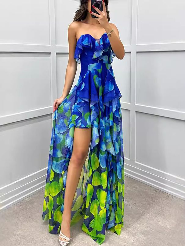 Women's Clothing New Party Mesh Tube Top Dress Ins Casual Fashion Print_ecoleips.com
