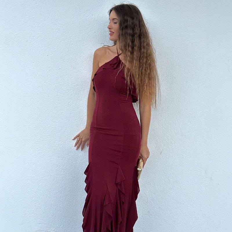 Summer New Arrivals Women's Solid Color Halter Neck Slim Fit Temperament Dress Fashionable European And American Style Foreign Trade Wholesale_ecoleips.com