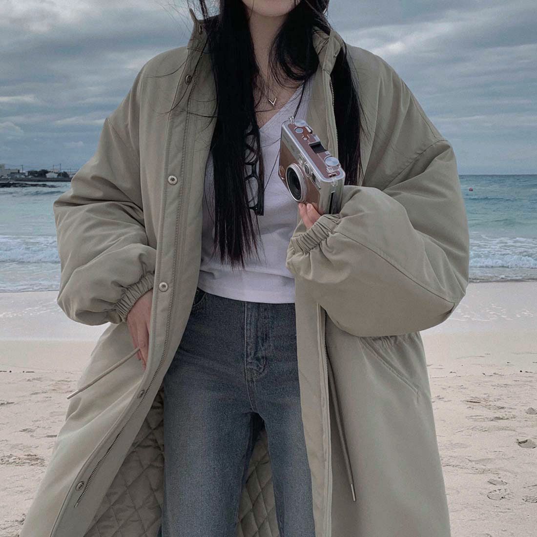 girl Girl Girl Girl 2025 Korean Chic Winter New Workwear Parka Drawstring Jacket Mid-Length Cotton Coat For Women_ecoleips.com