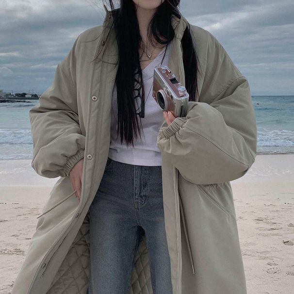 girl Girl Girl Girl 2025 Korean Chic Winter New Workwear Parka Drawstring Jacket Mid-Length Cotton Coat For Women_ecoleips.com