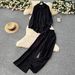 Stylish Women's Casual Lounge Set - Asymmetrical Long Sleeve Shirt With High-Waisted Wide-Leg Pants (2-Piece Outfit)_ecoleips.com