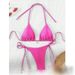 Women's Clothing Solid Color Tie Waist Halter Neck Two Piece Bikini Resort Style Sexy Vacation Swimsuit_ecoleips.com