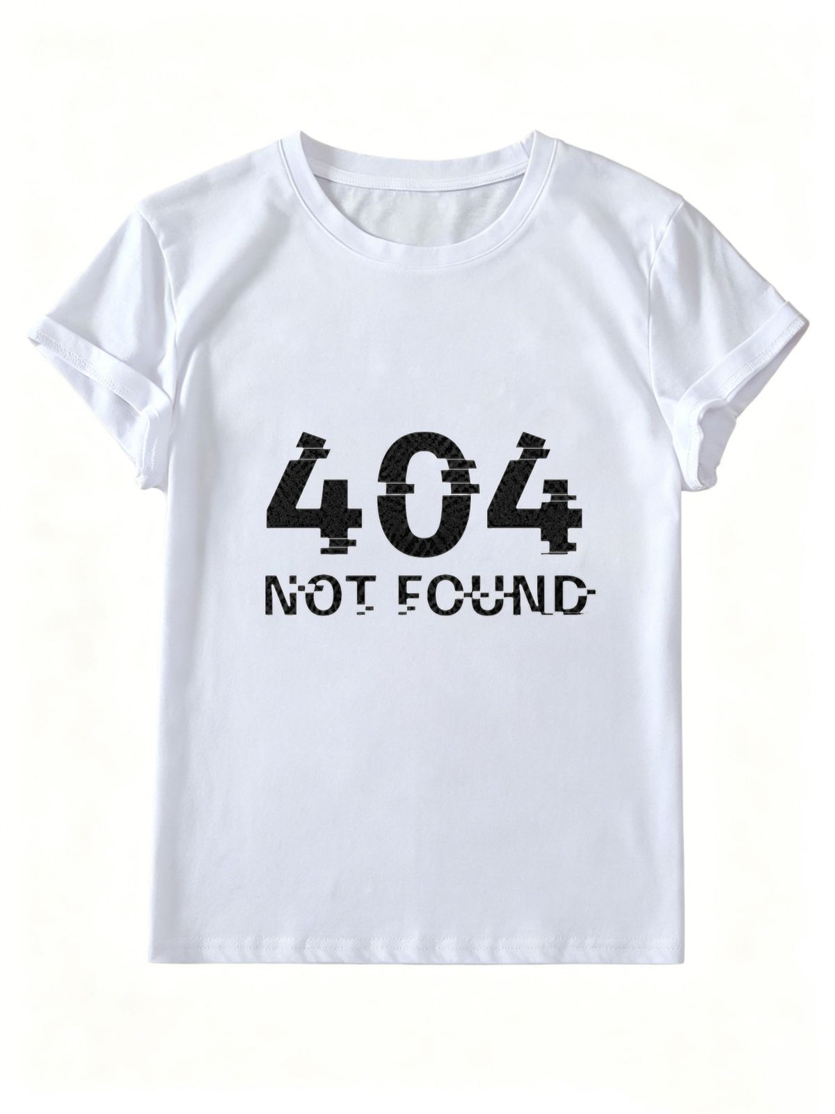 Women Crew Neck Short Sleeve T-Shirt, Glitch 404 Not Found Text Graphic Loose Fit Casual Summer Basic Tee Tops_ecoleips.com