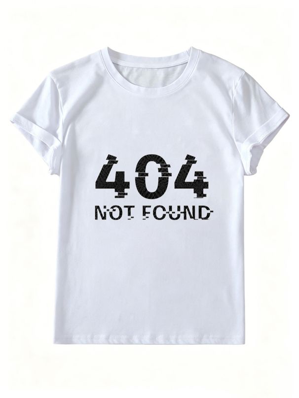 Women Crew Neck Short Sleeve T-Shirt, Glitch 404 Not Found Text Graphic Loose Fit Casual Summer Basic Tee Tops_ecoleips.com