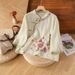 Spring And Summer Ethnic-Style Cotton And Linen Chinese-Embroidered Slanted Shirt, Button-Up Pullover Top For Women, Ret_ecoleips.com