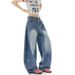 Vintage Star Embroidered Baggy Jeans For Women, Gradient Washed Wide Leg Denim Pants, Loose High Waist Casual Trousers, Streetwear Daily Wear Y2K Over_ecoleips.com