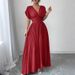 Women's Pleated Dress Solid Color Short Sleeve Long Skirt For Everyday Wear And Commuting Spring New Style Easy To Match_ecoleips.com