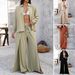 Women's Clothing Spring And Summer Leisure Vacation Style Solid Color Shirt Wide Leg Trousers Suit_ecoleips.com