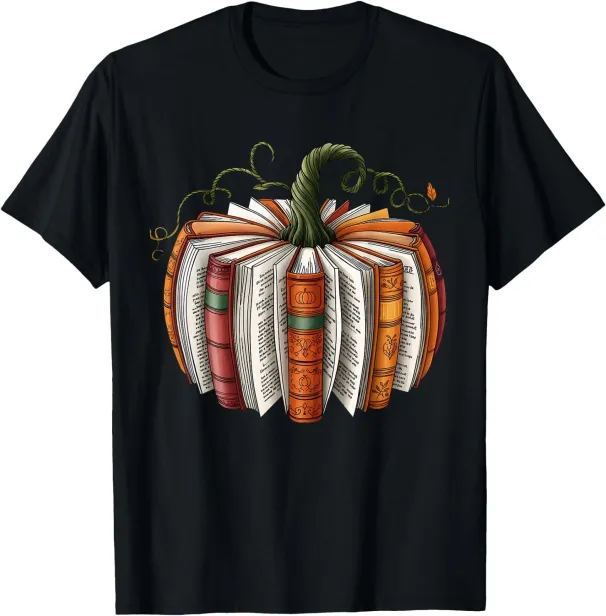Women's T-Shirts Retro Funny Fall Book Pumpkin Witch Bookworms Librarians T-Shirt_ecoleips.com