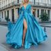 Women's Deep V Neck Lace Maxi Evening Dress – Sequin Flared Hem Sweep Train, Sexy Formal Gown For Party 2026_ecoleips.com
