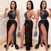 Women's nightclub hot diamond beads mesh sexy tassel dress two-piece suit for women_ecoleips.com