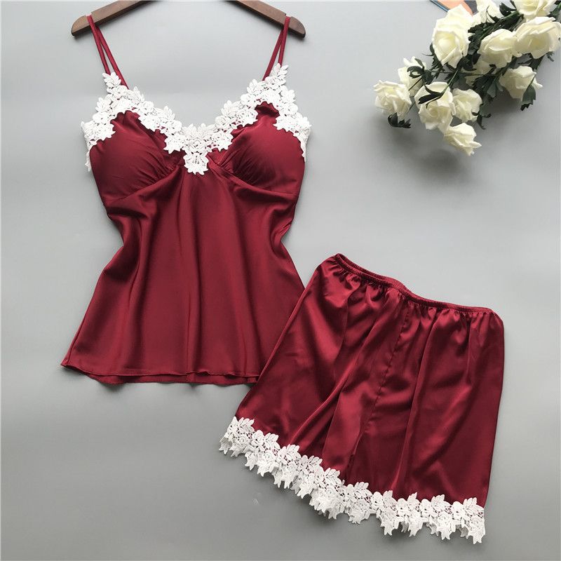 New Imitation Silk Black Home Clothes Two Piece Suit Fashionable And Comfortable Lace Pajamas Set_ecoleips.com