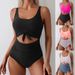 Women's Clothing One Piece Women's Stitching Contrast Color Straps Cover Belly Swimsuit Striped Hollow_ecoleips.com